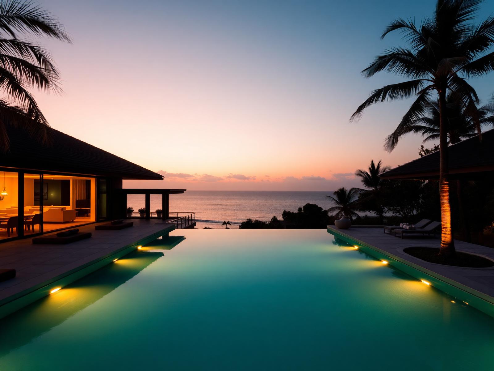Luxury vacation rental villa at sunset